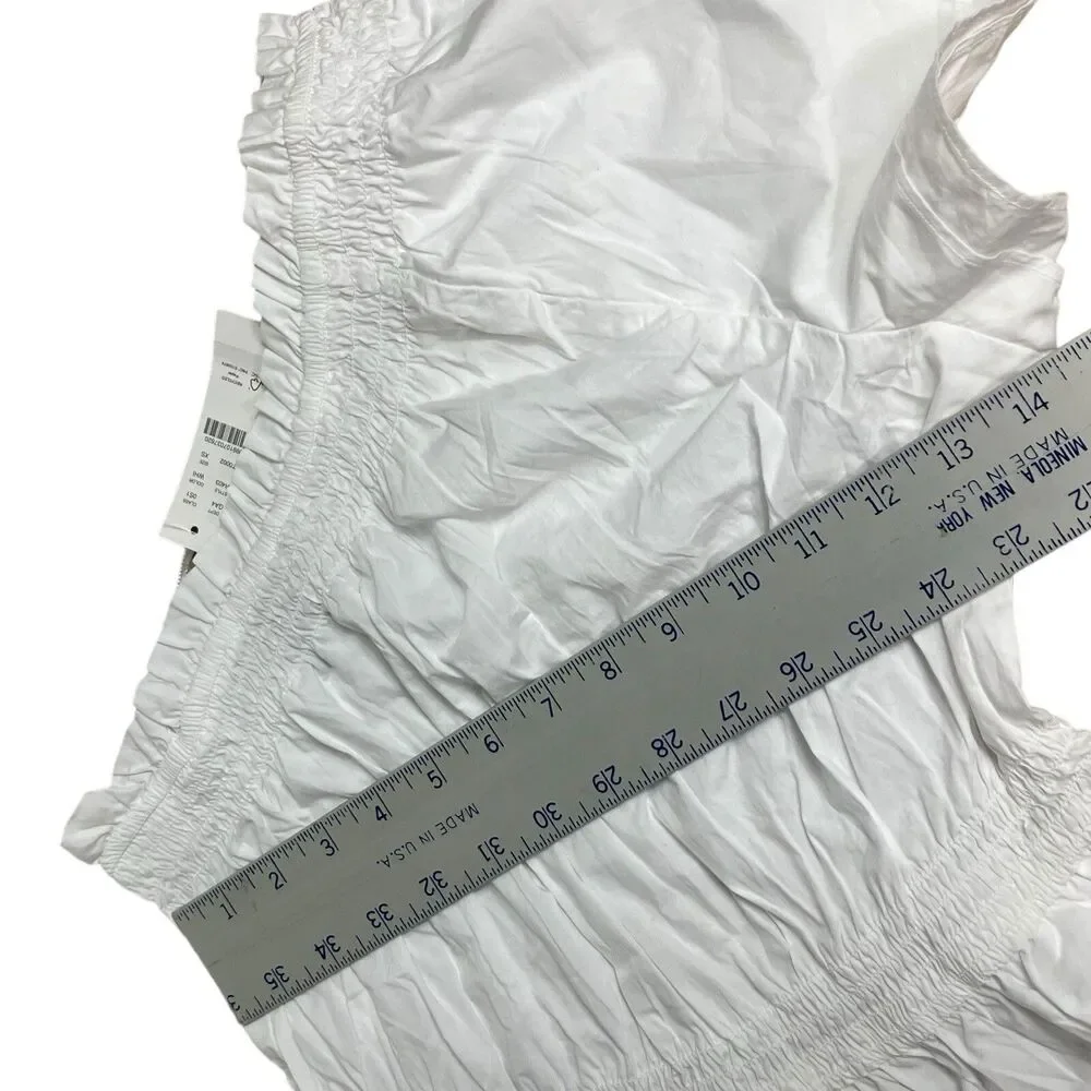 J Crew Midi Smocked Waist Dress Womens XS White One Shoulder Coastal Feminine